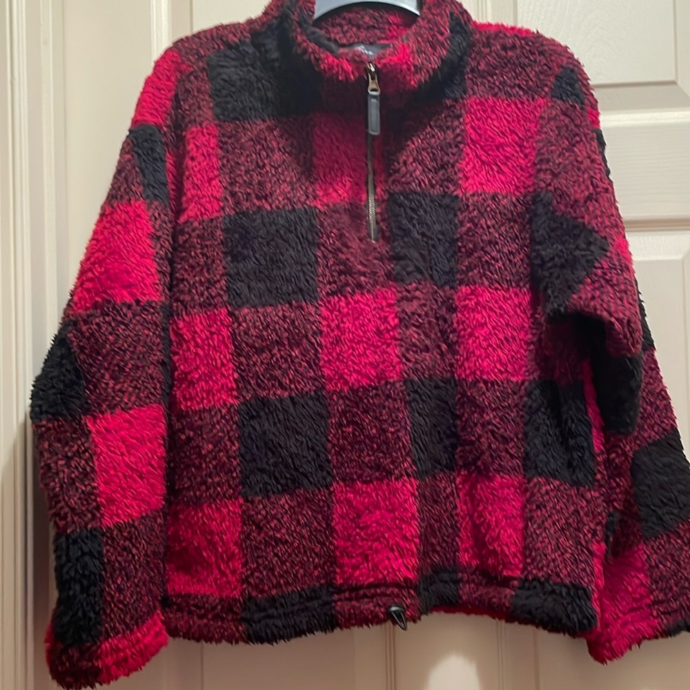 Fuzzy plaid top